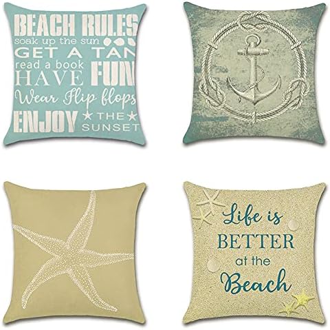 Artscope Set of 4 Decorative Cushion Covers 45x45cm, Tropical Plants Waterproof Throw Pillow Covers, Perfect to Outdoor Patio Garden Bench Living Room Sofa Farmhouse Decor