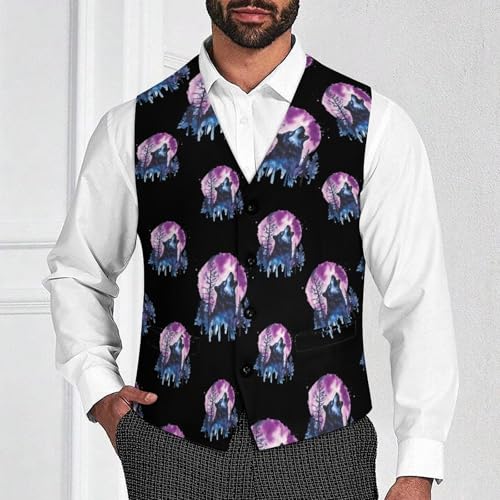Howling Wolf Watercolor Mens Suit Vests V-Neck Casual Vest Dress Formal Tuxedo Wedding Waistcoat3