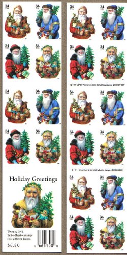 2001 VINTAGE OLD WORLD SANTAS #3540d Booklet of 20 x 34 cents US Postage Stamps