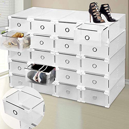 Homgrace Rangement de Chaussure, Lot de 24 boites a tiroir Transparente Pliable et Penderie Etagère à Chaussures Modulable DIY empilable Robustes pour la SDB, Garage, Chambre, Salon