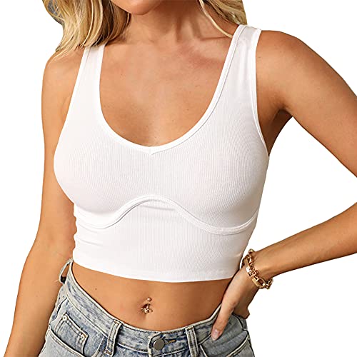 Artfish Women's Sexy Scoop Neck Corset Crop Top Bustier Sleeveless Fitted Ribbed Basic Cropped Tank (White,S) - Image 4