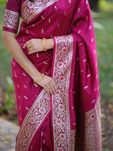 Image of SGF11 Women's Kanjivaram Pure Soft Silk Saree For Women Pure Golden Zari With Blouse Piece