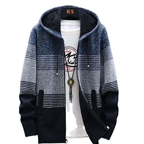 Kinkia Men's Fleece Hooded Knitted Cardigans Full Zip Long Sleeve Heavyweight Warm Sweater Coats