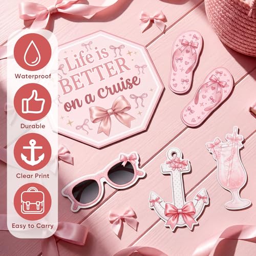 Image of Kanayu 6 Pcs Pink Bow Cruise Door Decorations Magnetic Large Ship Decorations Magnets Anchor Cruise Decor Car Fridge Magnet Decal for Carnival Stateroom Door