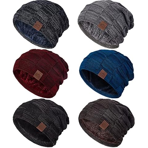6 Packs Slouchy Beanie for Men Women Winter Warm Baggy Hats Thick Lined Knit Unisex Chemo Skull Stocking Beanie Cap for Hunting Camping Biking Running, As Pictures Shown, One Size Cover