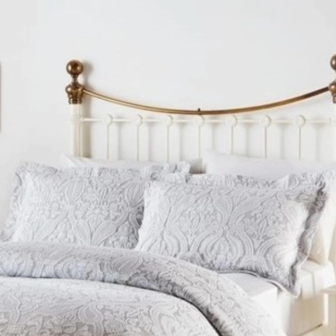 Snugglemore Grey & White Bella Brocade Jacquard Cotton Rich Matelasse Bedspread - Matching Pillowshams Also Available (Pillowsham)