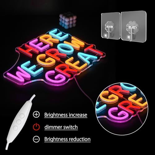 Image of Here We Grow Great Neon Sign for Wall Decor Classroom Neon Light Plant LED Sign Colorful Letter Neon Light Sign for Classroom Bar Home shop Decoration