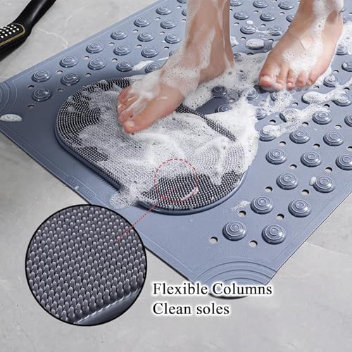 Image of Homecloud Anti Skid Mat for Bathroom Floor Shower mats for Bathroom Anti Slip with Foot Scrubber Bath mat Anti Slip with Suction Cups & Drain Holes (69x35 Cm) (Grey)