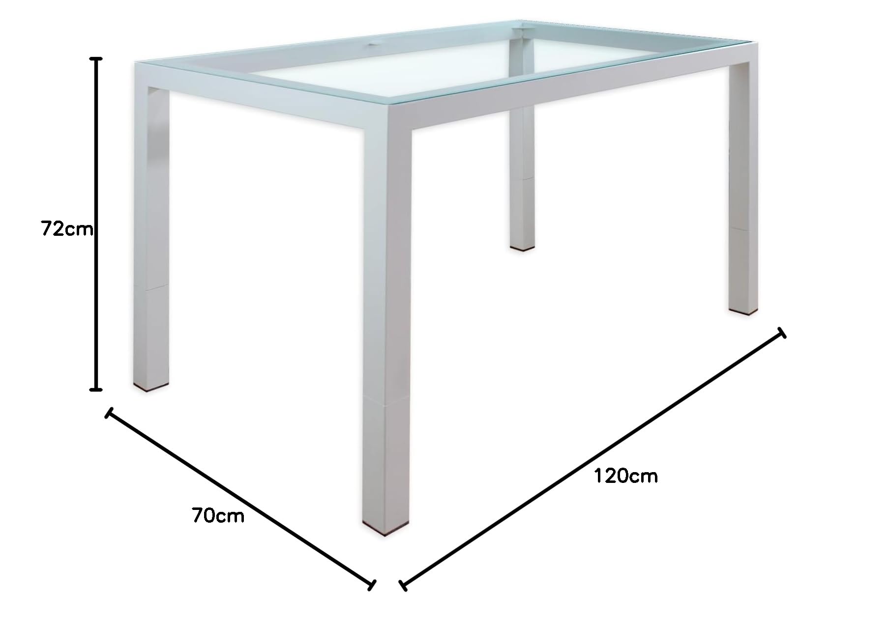 Mesa de forja para Salon, Cocina o Jardin. Mesaa de Centro. 120x70 Regulable a Doble Altura. Ideal para Ropa Camilla y para Brasero.Comedor linea recta. Nacional (White, Mesa + Cristal 6mm)