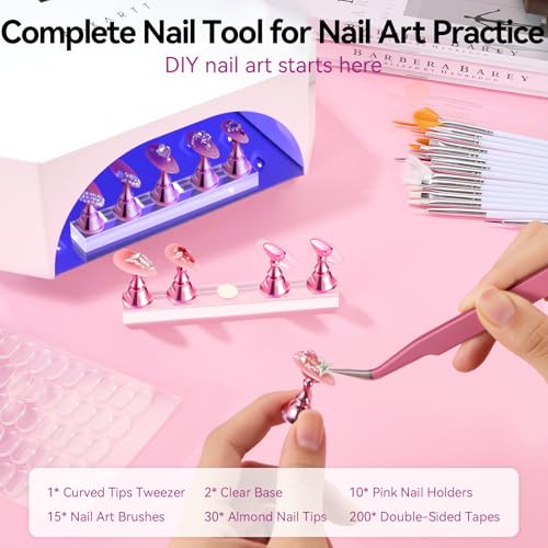 Image of Makartt Nail Art Tools: Complete Press on Nails Design Kit with Nail Tips Almond 30pcs, Liner Brushes, Stronger Magnetic Stand, Solid Base, Pre-Cut Adhesive Tabs for Beginners Home & Salon DIY Use