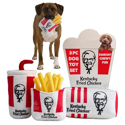 KFC Chicken Box Meal 3-Piece Dog Toy Set - Chicken Box French Fries & Soda Fun Food-Themed Crinkle & Squeaky Interactive Plush Toys for Medium Dogs & Gentle Chewers