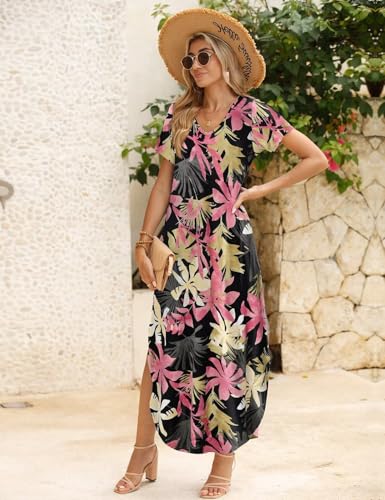 Image of JollieLovin Womens Plus Size Casual Summer Maxi Long Dress Short Sleeve T-Shirt Loose Sun Dress(L-5X)