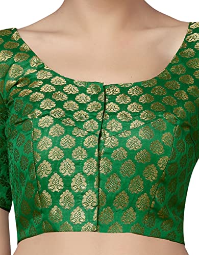 Image of Studio Shringaar Women's Readymade Brocade Short Sleeves Saree Blouse
