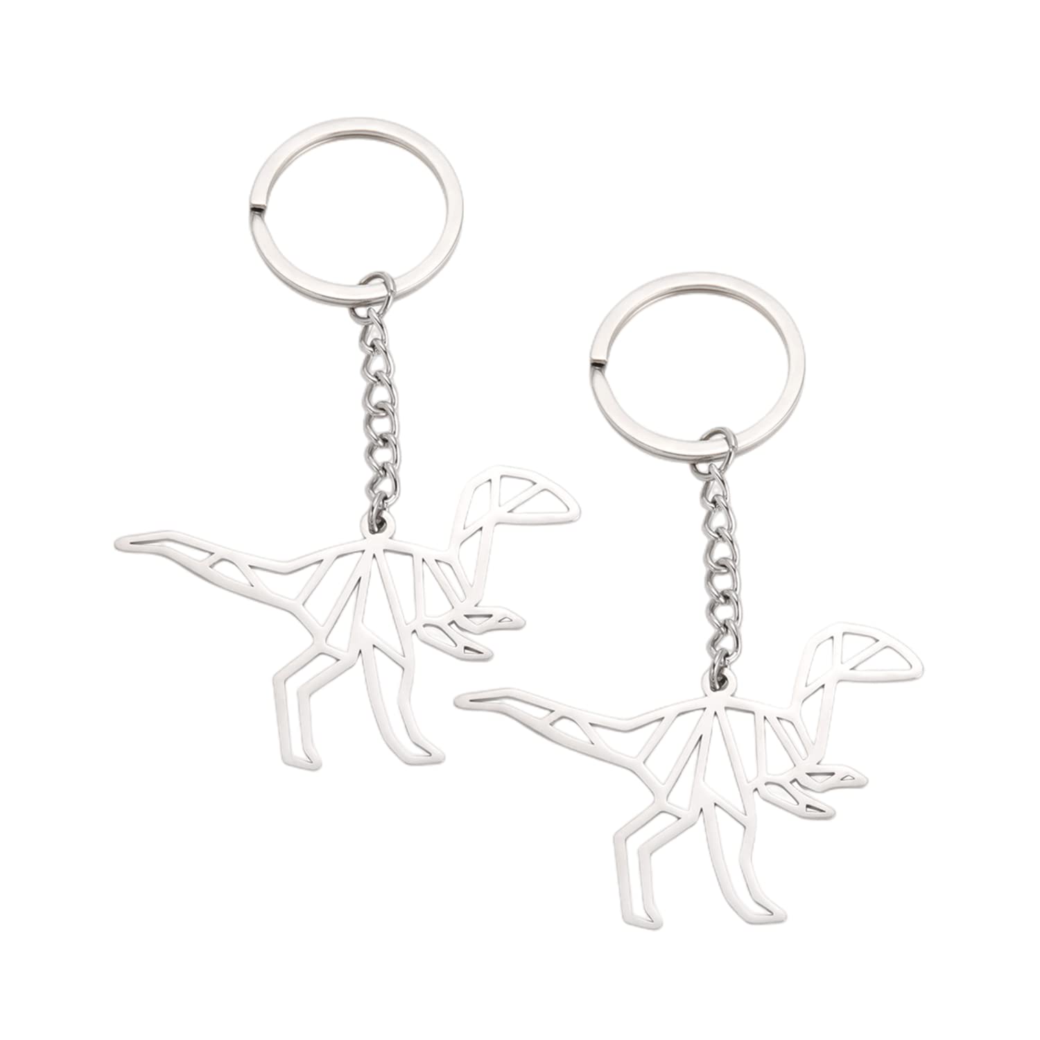 ZDHC 2 Pcs Unique Dinosaur Keychain Cute Stainless Steel Velociraptor Keyring for Women Men Handbag Purse Charms