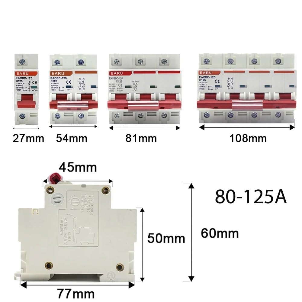 Salvavita Riarmo Automatico Interruttore di protezione da sovraccarico for mini circuito solare DC 1000V 1P 2P 3P 4P 6A~63A/80A 100A 125A MCB for sistema fotovoltaico FV Differenziale Riarmo Automatic