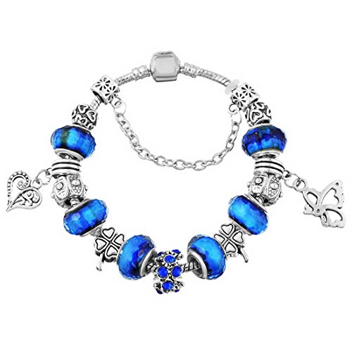 Preisvergleich Produktbild Souarts Armband Glasperlen Blau Herz Armbandanhänger Damen Charms Geschenk 20cm