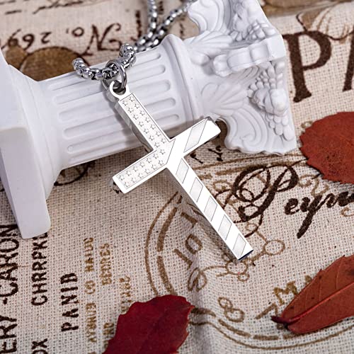 Wolentty Stainless Steel American Flag Cross Necklace Engraved Religious Philippians 4:13 Pendant Jewelry for Men3