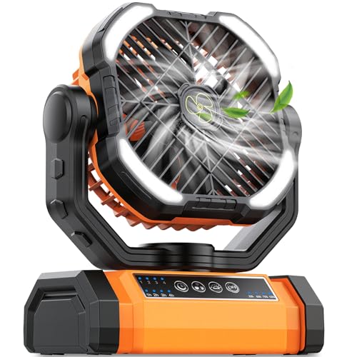 Camping Fan Rechargeable, 270°Rotation Battery Powered Fans, Rechargeable Fan Portable with LED...