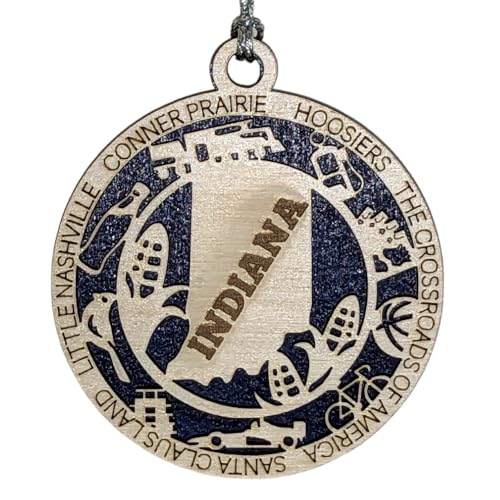 Handcrafted 3' Indiana State Pride Christmas Ornament, Wood - Made in USA