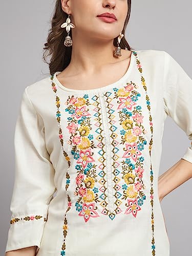 Image of VredeVogel Women's Cotton Blend Kurta Pant Set with Chanderi Silk Dupatta