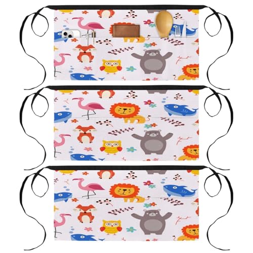 Demi-tablier pour cuisine et pâtisserie lot de 3 avec poches motif renard et ours