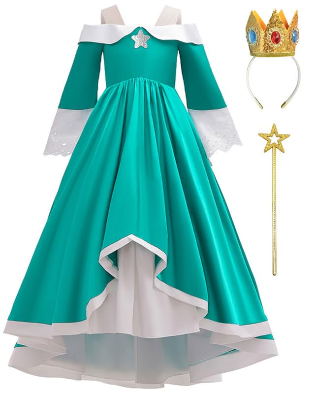 Binbo Princess Costume Dress Kids Grils Halloween Cosplay With Crown Magic Wand 3-12Y - 2