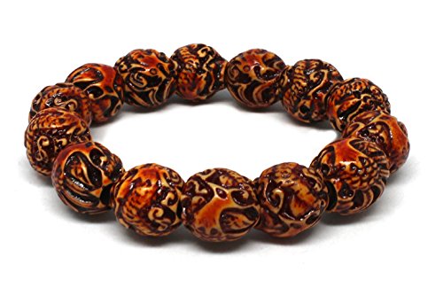 Origin Siam Fabriqué à la Main Thai Blessed Mythique Sculpté en Résine Perle élastique Bouddhiste Méditation Yoga Bracelet Love Luck Karma Coffret Cadeau