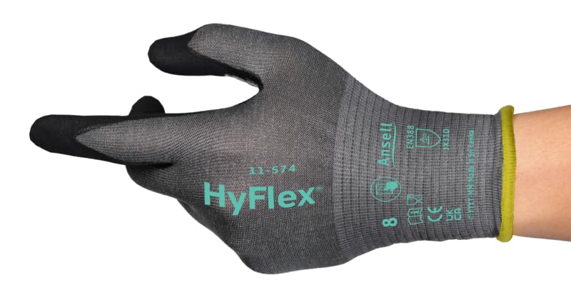 Ansell HyFlex 11-574 Gants Anti-Coupures, Enduction Nitrile Résistante à l'Abrasion, Gants de Travail Professionnels Haute Protection, Homme Femme, Gris, Taille 2XL (12 Paires)
