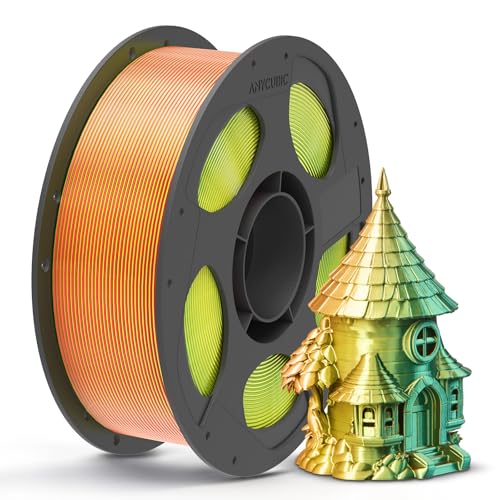 Image of ANYCUBIC Silk Tri Color Pla Filament, 3-in-1 Chrome Coextrusion Color Change 3D Printer Filament 1.75mm Dimensional Accuracy + /- 0.02mm, Silk Texture, 1KG Reusable Spool (2.2 lbs), Red Yellow Green