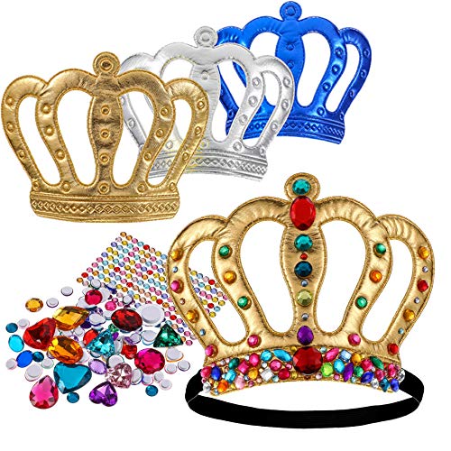 Richness Royal King Crown for Kids DIY Party King Hat Make Your Own King Crowns with Jewel Stickers Prom King Hat Party Supplies Pack of 6