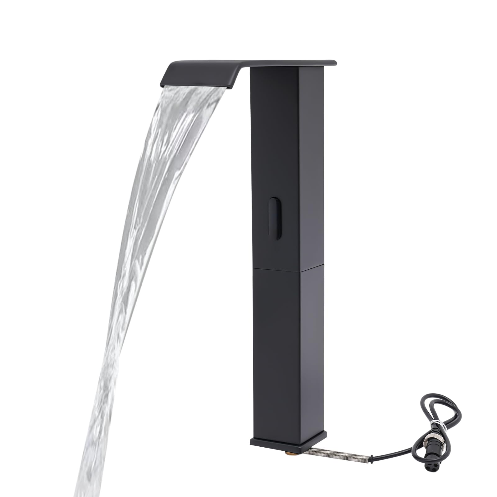 Grifo automático con sensor de infrarrojos, 31 cm de alto, sin contacto, cascada y válvula de temperatura ajustable para cocina y baño (negro)