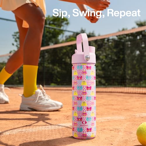 Image of ENCOOL Insulated Water Bottle with Straw Stainless Steel Water Bottle, Leak-Proof, BPA-Free, Double Wall Vacuum Keeps Cold for 24 Hours for Sports, Travel, School (26 oz, Macaron Cat)