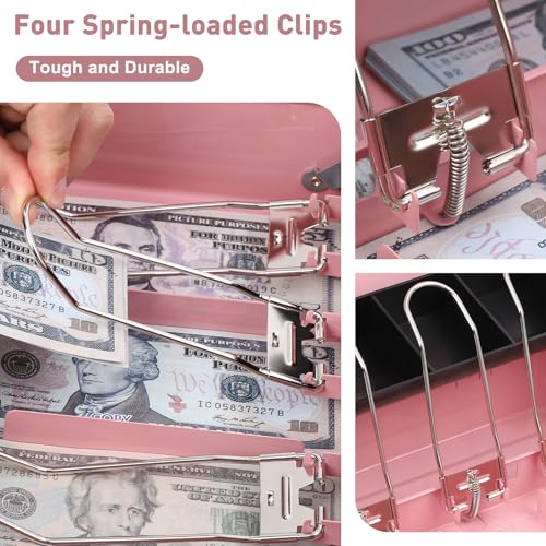 Image of KYODOLED Locking Cash Box with Lock, Money Box with Cash Tray,Lock Safe Box with Key, Money Saving Organizer, 11.81Lx 9.45Wx 3.54H Inches, Pink XL Large