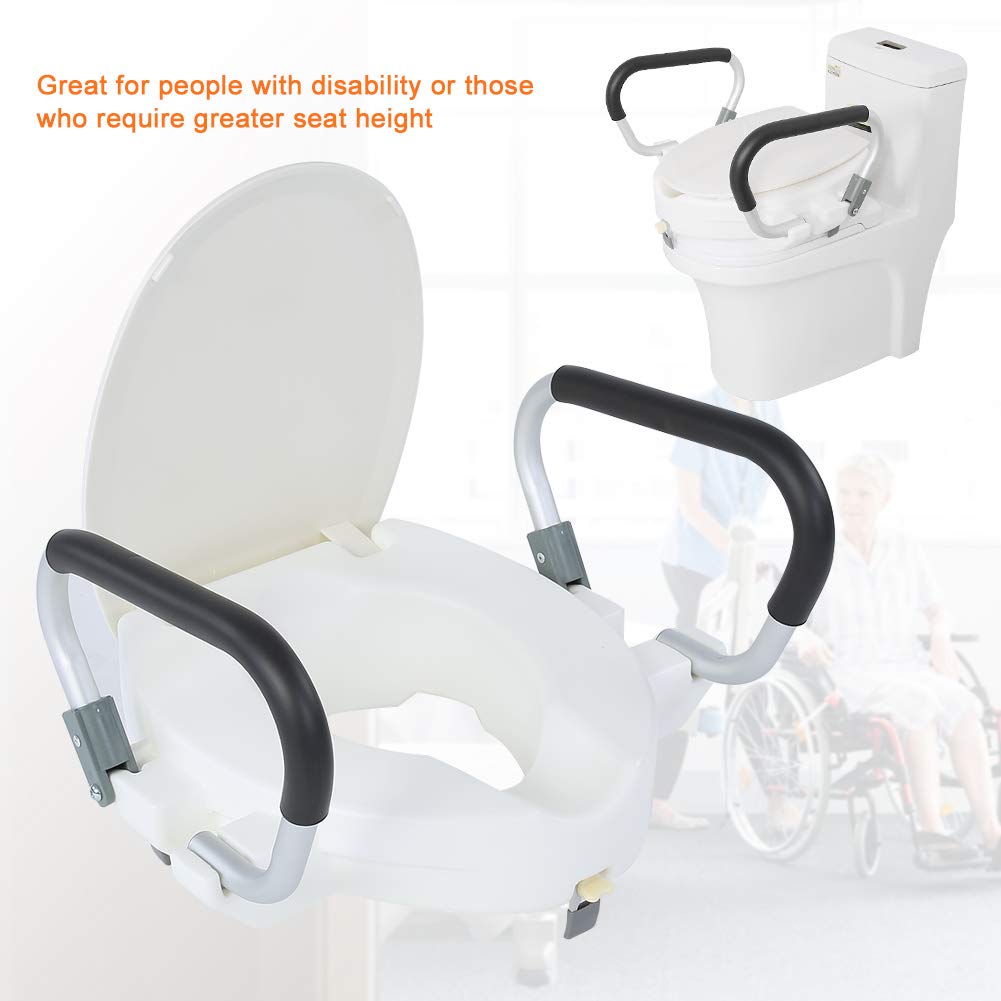 Hidyliu Asiento de Inodoro Elevado de 10 Cm con Tapa, Asiento de Inodoro Duradero para Personas Mayores y Mujeres Embarazadas, Blanco, 40x43,5x10cm