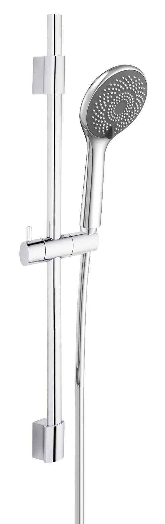 WENKO Set de ducha Watersaving, barra de ducha de acero inoxidable, cabezal con 3 tipos de chorro y flexo de ducha, apto para calentadores de agua, conexión universal de ½", 70 cm, cromado