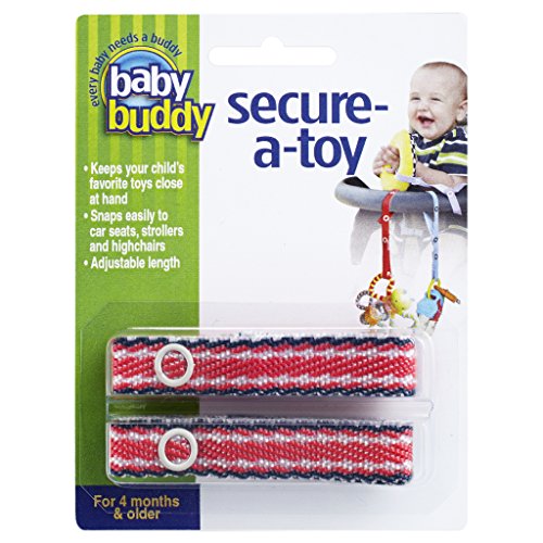 Image of Baby Buddy Secure-a-Toy, Adjustable Pacifier and Teether Strap for Stroller, Highchair, and Car Seat, Navy with Red Stitch, 2 Pack