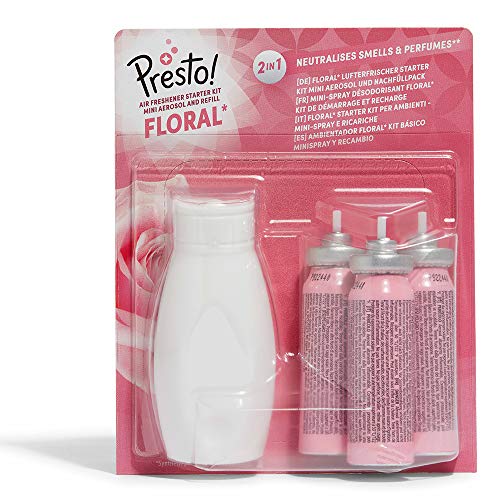 Amazon Brand - Presto! Floral Air Freshener Starter Kit - Mini Aerosol and Refill (1 Aerosol and 3 Refill) - Pack of 3