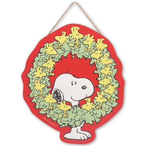 Couronne Snoopy bois Noël objet déco Peanuts mural à suspendre