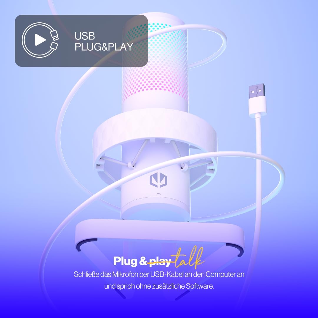 ENDORFY AXIS Streaming Onyx White USB RGB Mikrofon, 24 Bit/192 kHz, Niere, Stereo, Kugel, Bidirektional, Kopfhörer Monitoring, Touch Mute, Streaming, Podcast