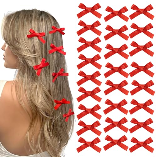 Pasadores de lazo blanco que evitan tirones con mini lazos rojos de satén infantil