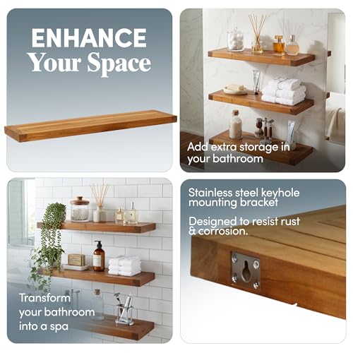 Image of AquaTeak Moa 36 inch Teak Floating Shelf, Wall Mounted, Holds Up to 10 lbs