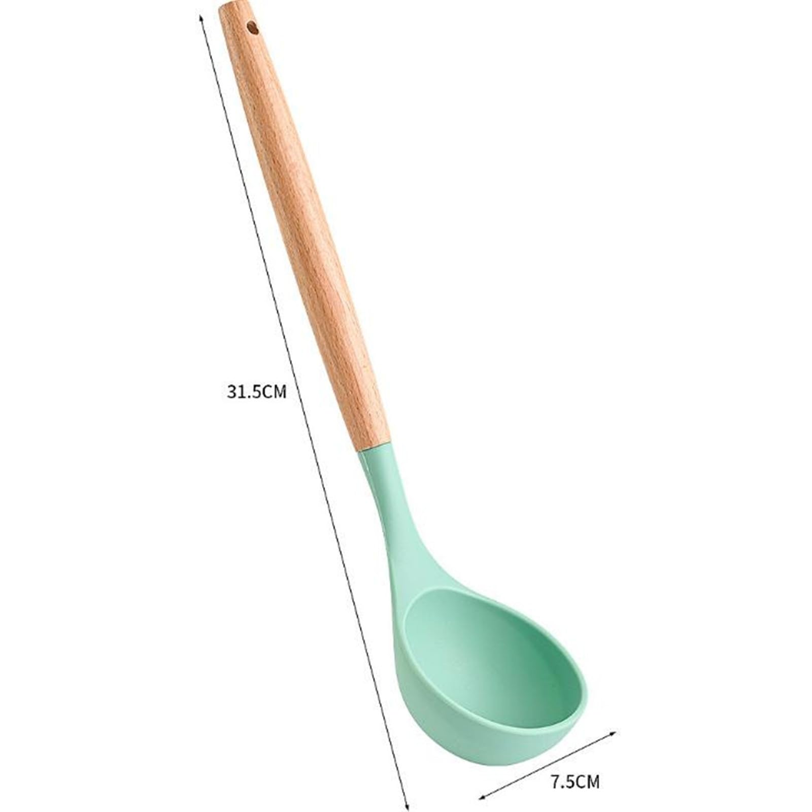 Cuchara de cocina, Cuchara de sopa con mango madera, cucharas largas silicona for el hogar, for cocinar en la cocina(Noir)