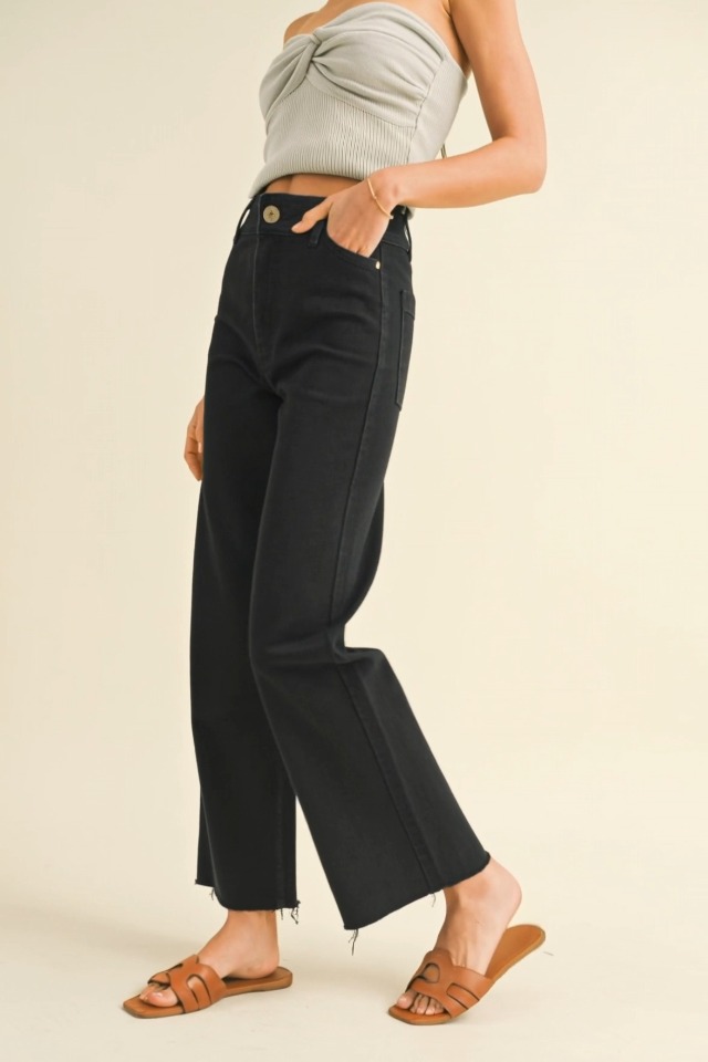 Miou Muse - High Rise Raw Hem Crop Wide Leg Pant - (29