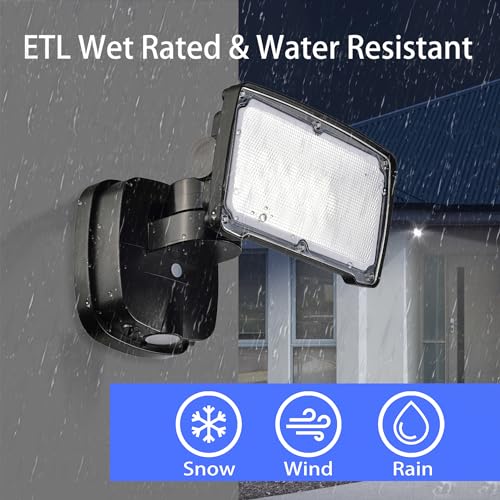 AWSENS 26W Flood Lights Outdoor, CCT Integrated LED Security Light Fixture, 1 Head Exterior LED Outdoor Light with Dusk to Dawn Control, ETL Water Resistant for Garage, Yard, Porch (Black) by AWSENS - Used condition - Image 2