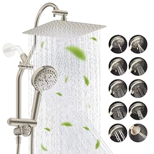 Hibbent cUPC Certified All Metal 10″ Rainfall Showerhead Combo, High Pressure Shower Head with 10 Spray Handheld, Innovative 4-way Diverter with Pause Mode, 71” Shower Hose and Holder, Brushed Nickel