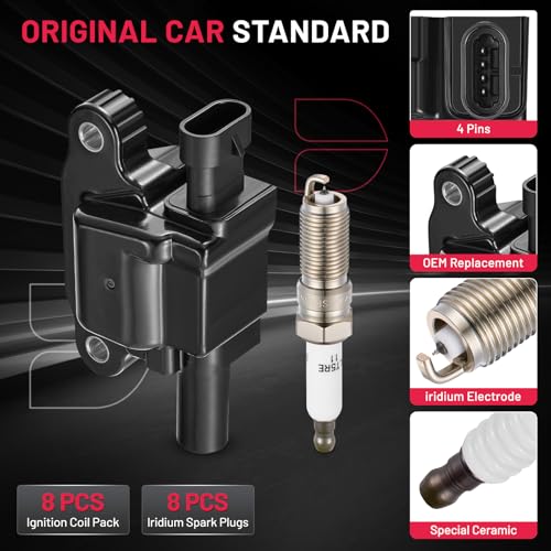 Image of BDFHYK 8 Ignition Coil Pack UF742 and 8 Iridium Spark Plug ILTR5B11 Compatible with Chevy 15-18 Suburban Camaro Corvette,14-18 Silverado 1500, Compatible with GMC 15-18 Sierra 1500 V8 4.3L 5.3L 6.2L