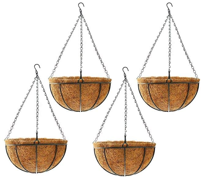 Tim Tim Agro Hanging Plant Basket Flower Holder (4 Pack, 12 inch)-Metal Wire Round Hanging Basket Planter with Coco Fiber Liners for Plants Flower Pots Outdoor Garden Porch and Balcony Decor (B0B3F9M2WH) Amazon Price History, Amazon Price Tracker