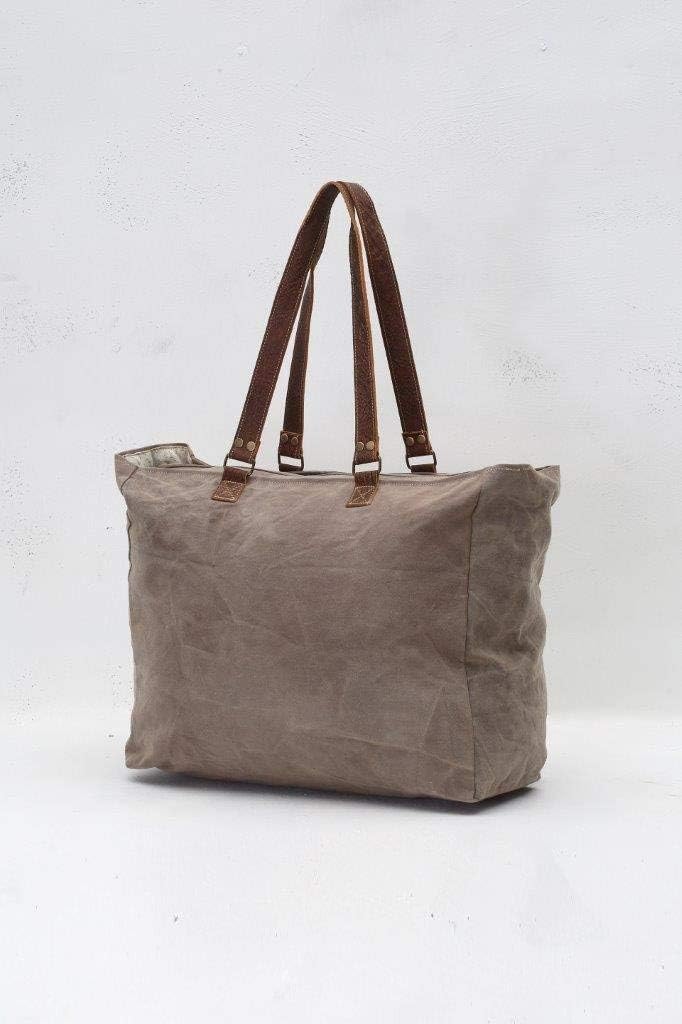 Myra Bags Cafe & Legumes Upcycled Canvas Weekender Bag S-0772