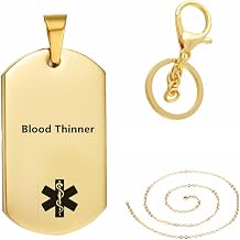 LiFashion LF 316L Stainless Steel Sos Emergency ICE Customized Personalized Medical Alert ID Dog Tag Pendant Necklace Caduceus Keychain for Men Women Gold,Free Engraving Custom