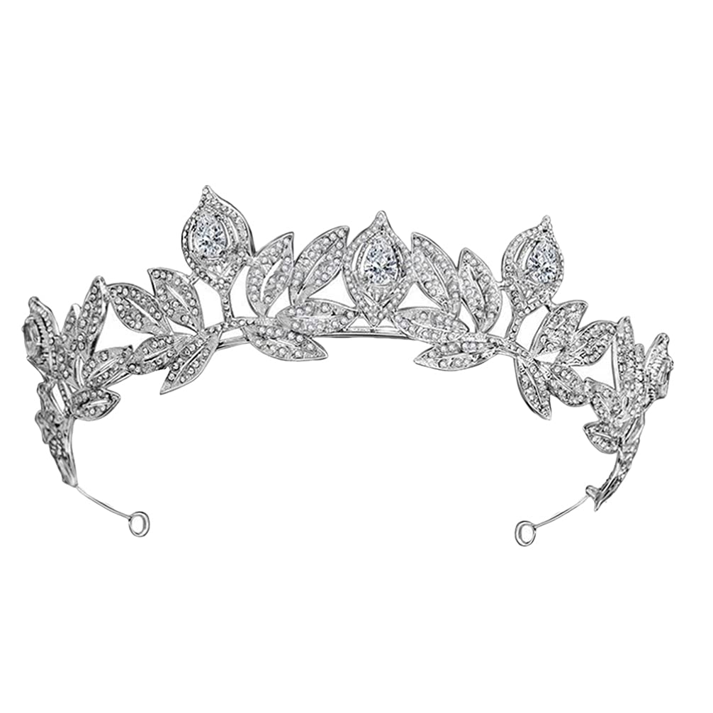 LurroseRhinestone Leaf Wedding Tiara Headband for Brides Crown Headband for Pageants Wedding Prom Birthday